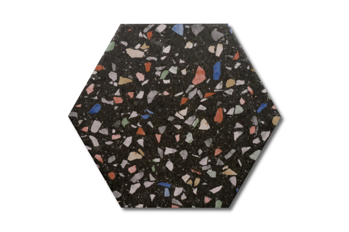 Wand-/ Bodenfliese Sechseck Konfetti schwarz 22x25 – Bild 4