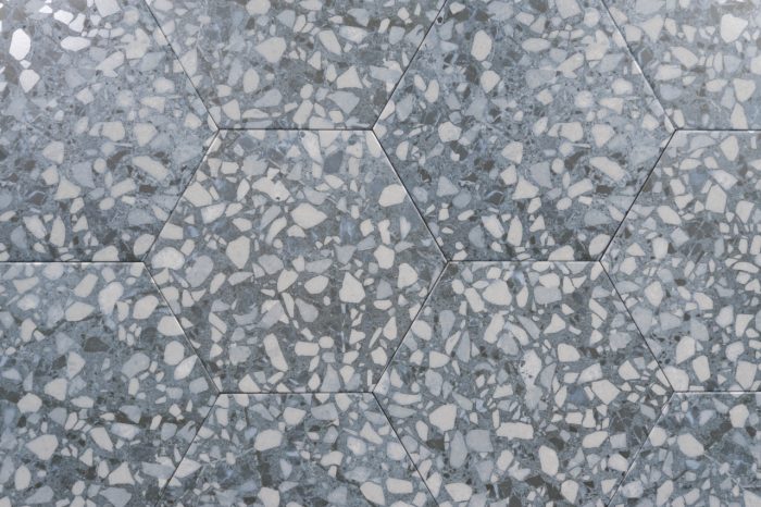 Bodenfliese Sechseck blau 23x27