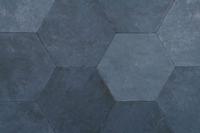 Bodenfliese Sechseck blau 23x27