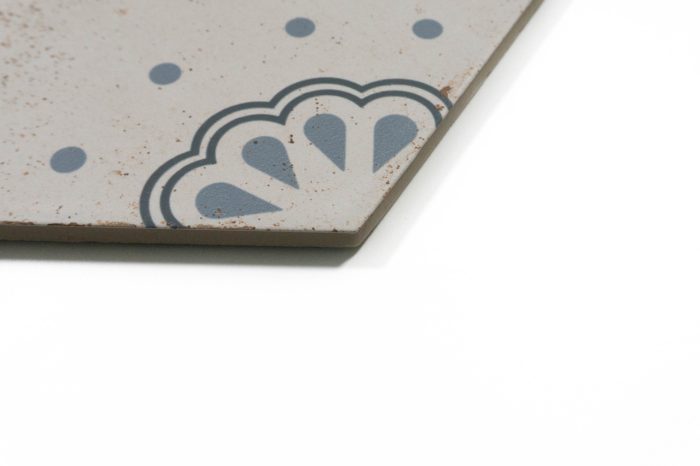Wand-/ Bodenfliese Sechseck Dekor blau 22,5x25,9 – Bild 4