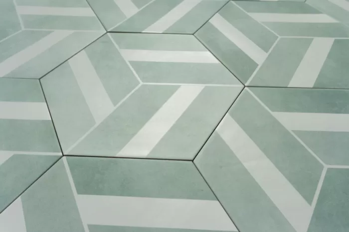 Bodenfliese Sechseck Dekor aqua 23x27 – Bild 4